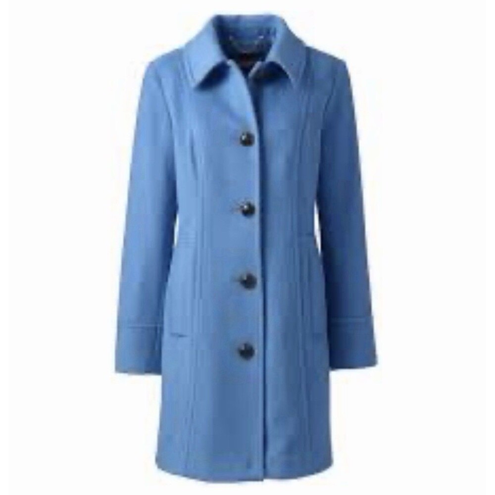 Lands End Pea Coat Women 18 Blue Wool Blend Pockets Long Preppy Classic Jacket